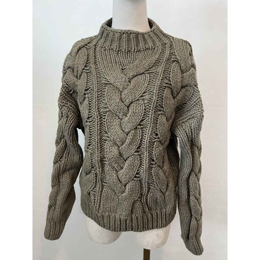 Polo Ralph Lauren Wool Cashmere Chunky Cable Knit Sweater Taupe Brown Mens M - Picture 3 of 12